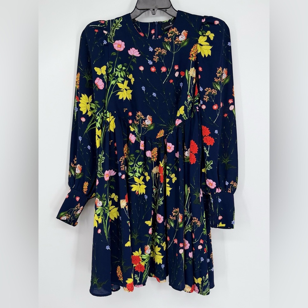 Pomander Place Spencer Puff Sleeve Dress in Navy Wildflower Size medium - Picture 2 of 6